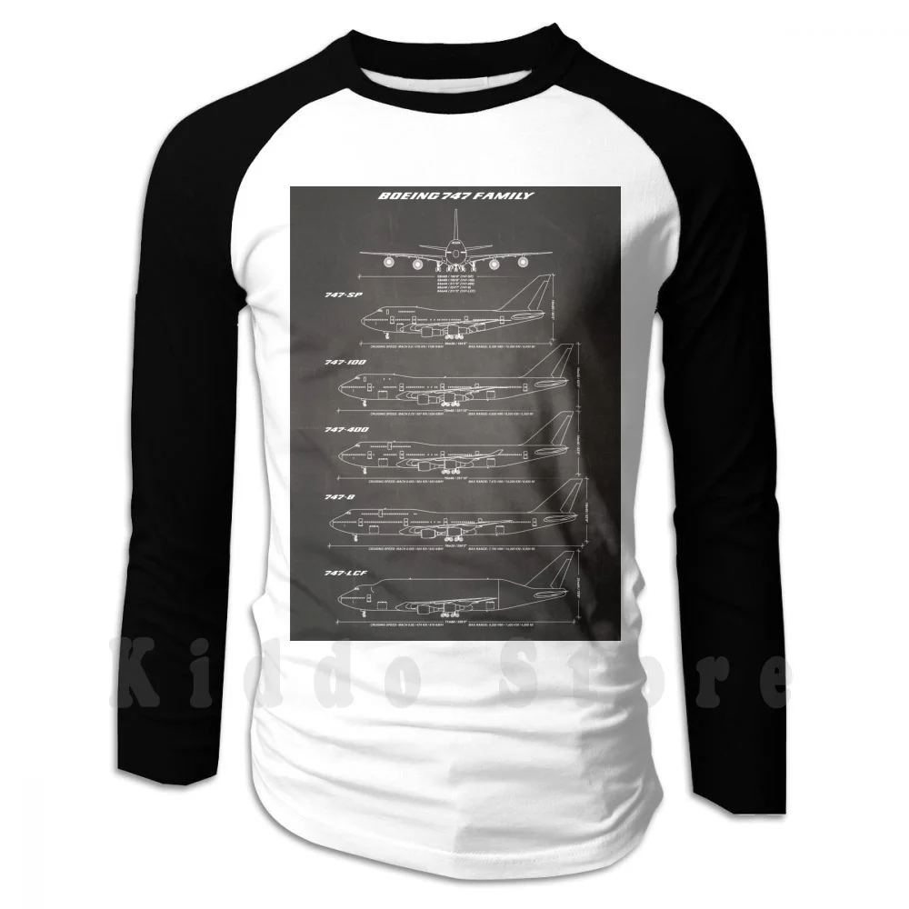 Boeing 747 Family Blueprint (Nero) Felpa Con Cappuccio Manica Lunga Boeing 747 Jumbojet Jumbo Jet 747 Sp 747 100 747 400