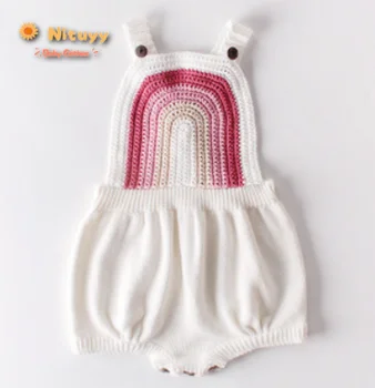 

Baby Girl Bodysuits 2020 Autumn Sweet Cute Sleeveless Sling Knitting Knitted One-Pieces 0-2 Year Soft Colorful Rainbow Costume