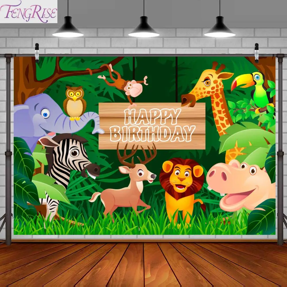 

FENGRISE Safari Jungle Party Backdrop Baby Birthday Backdrop With Woodland Animals Photography Background Wild One Birthday