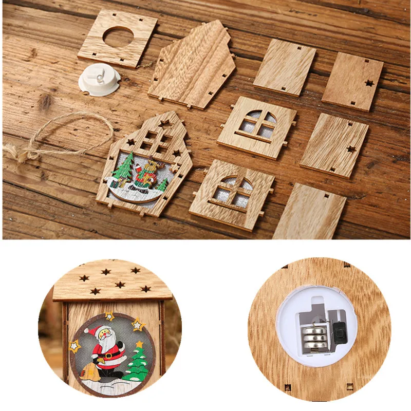 DIY светодиодный светильник, деревянный дом, Рождественская елка, украшение, лось, Санта Клаус, снеговик, подвесная подвеска, Рождественский Декор для дома