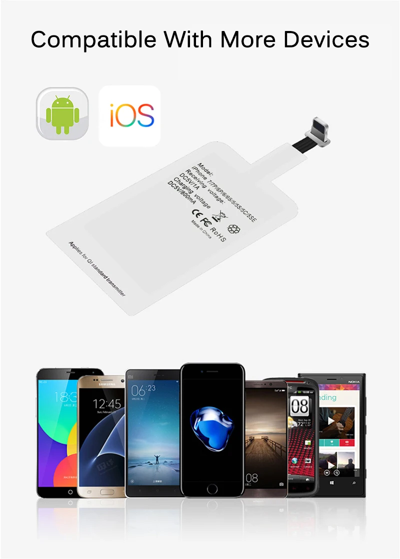 Для Iphone 6 7 Plus Универсальный зарядный приемник Быстрое беспроводное зарядное устройство Qi приемник адаптер катушка для телефона Micro Usb type-c