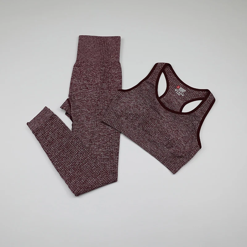 bra pants wine red Vital, бесшовный комплект для йоги, женская спортивная одежда, 3 предмета, короткий топ с длинным рукавом+ леггинсы для спортзала+ спортивный бюстгальтер, женские спортивные костюмы для фитнеса - Цвет: bra pants wine red