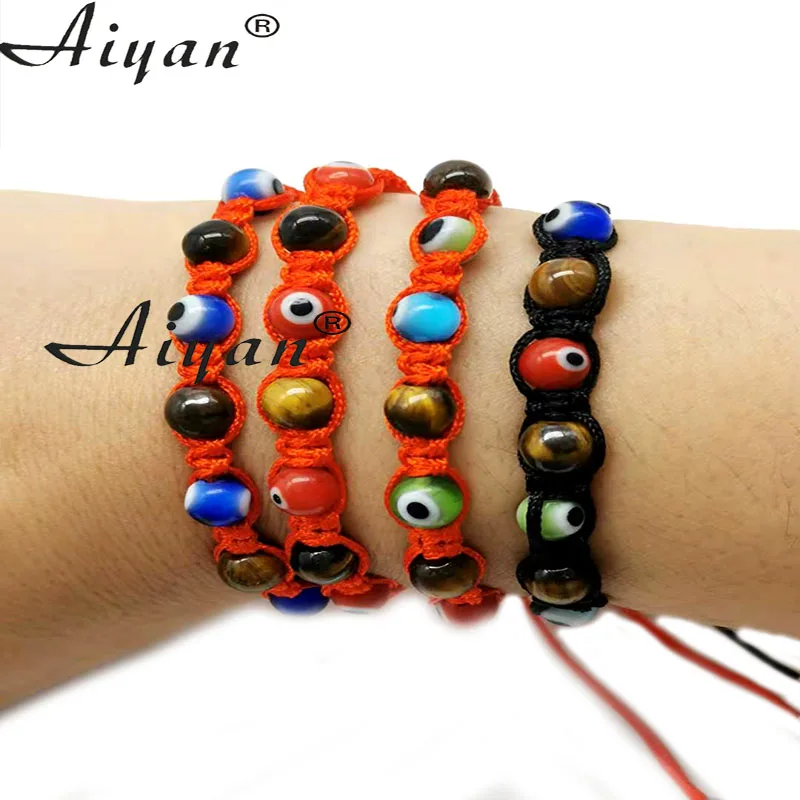 

12Pieces Glass Eyes And Tiger's Eye Bracelets Woven With Red Or Black Thread For Exorcism Protection Are Also Available As Gifts