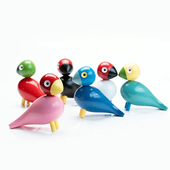 

Nordic Denmark Wooden Bird Figurines Wood Carving Puppet Colorful Painted Sculpture Figure Animal Ornaments for Home Decoration