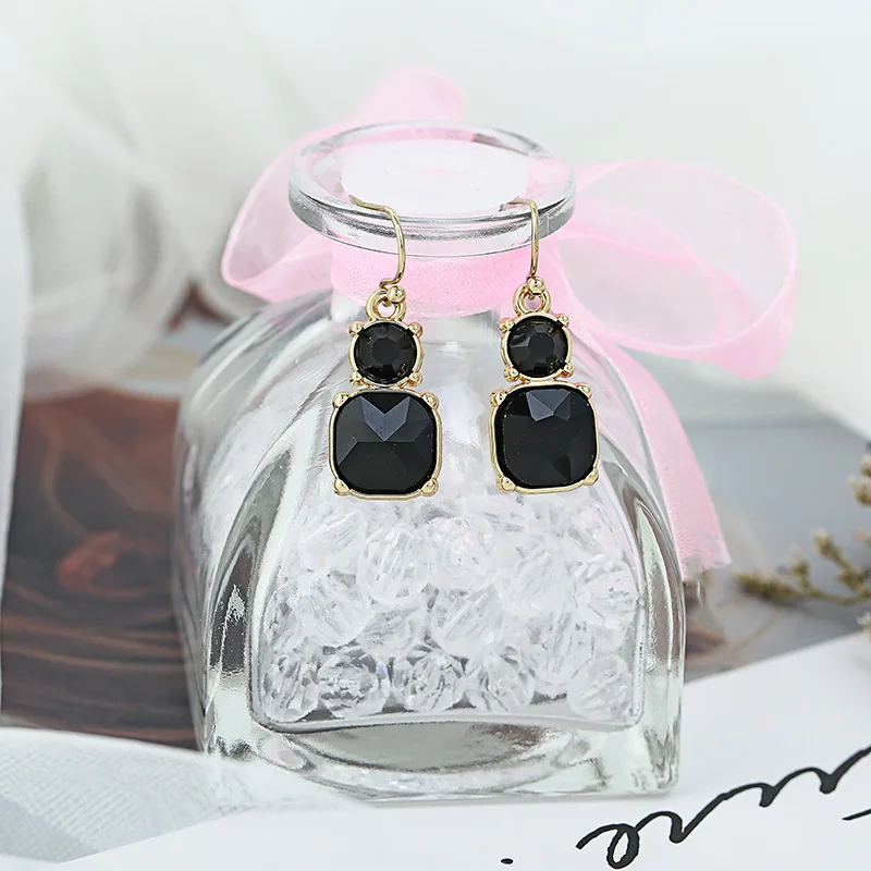 Stud earring VOHE Модные Простые австрийский, кристаллический, болтающийся серьги для Для женщин золотистого цвета квадратный в виде сверкающих висящие серьги для женщин ювелирные изделия - Окраска металла: Stud earring
