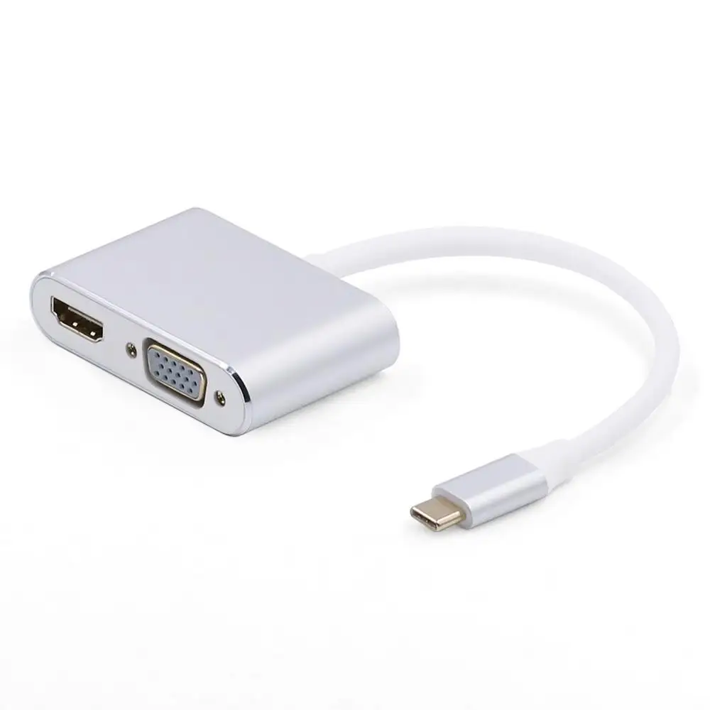 Тип C до 4K адаптер HDMI VGA 4 в 1 USB 3,1 USB-C конвертер адаптер кабель для ПК ноутбук MacBook Pro ChromeBook USBC к HDMI VGA - Цвет: silver