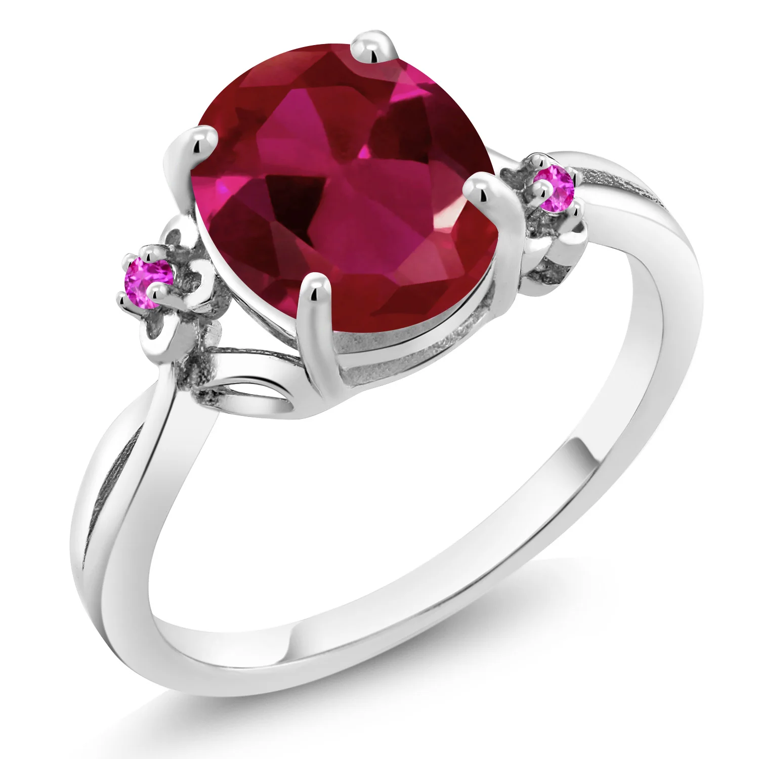 

2.54 Ct Oval Red Created Ruby Pink Sapphire 925 Sterling Silver Ring