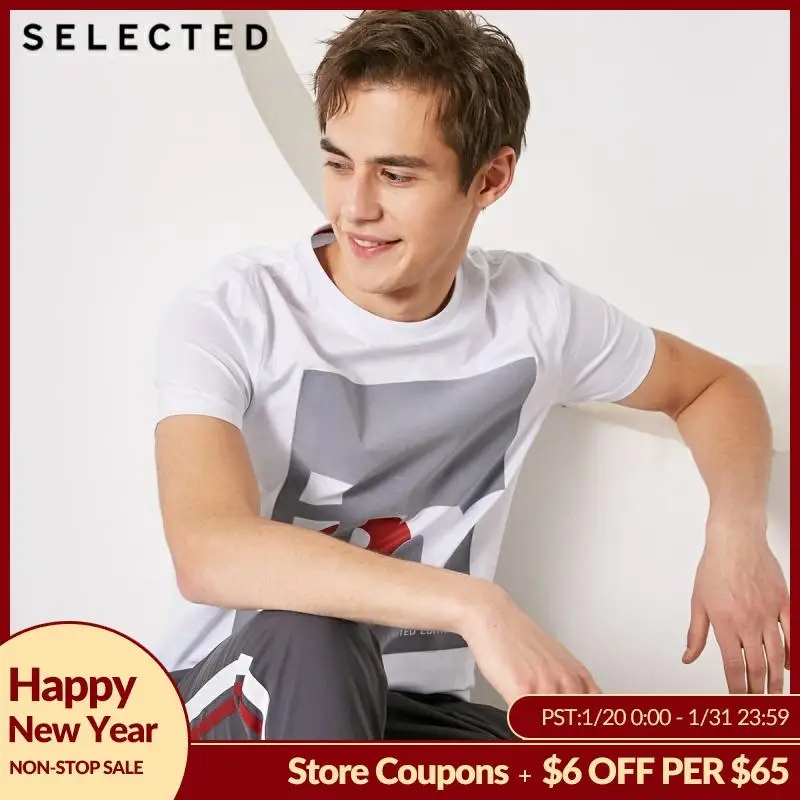 

SELECTED Men 100% Cotton Letter Print O-Neck Short-sleeved T-shirt S|419101508