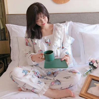 

2020 Spring New Style Cartoon Dotted Lace Princess Pajamas Suit Sweet Tracksuit Piece Women's