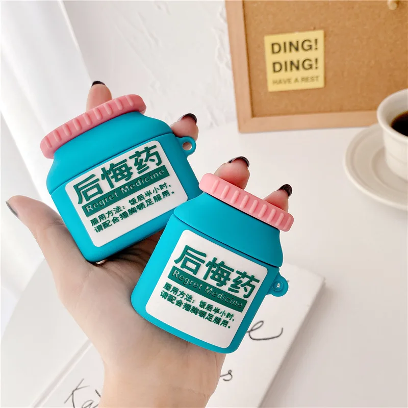 

3D Funny Houhui Medicine Bottle Cute Silicone Case For Airpods 2 1 3 Cover For Air pods 1 2 Wireless Charging Soft Cover Box