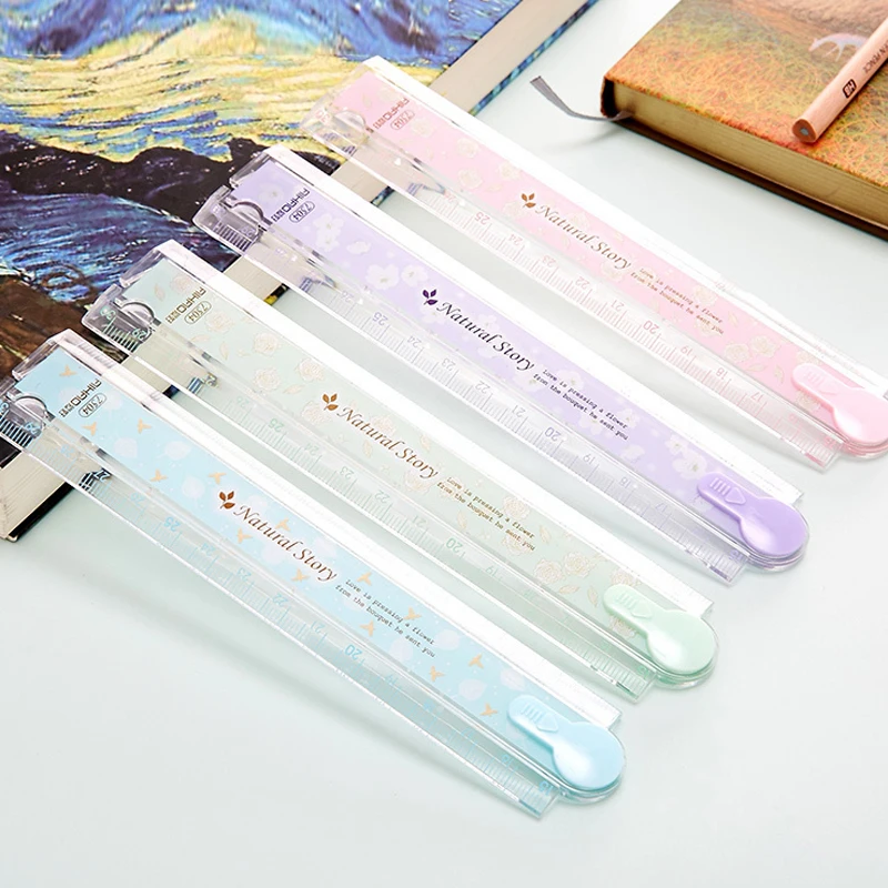 

30cm Natural Story Folding Plastic Ruler Drawing Templates Stationery School Supplies