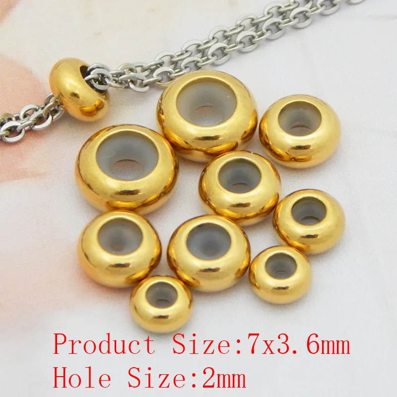 Gold 7X3.6X2mm 20 штук Нержавеющая сталь spacer бисера позиционирования бусины 6/7/8/9/10 мм резиновые Spacer бисера Подходит для DIY Браслеты ювелирных изделий - Цвет: Gold 7X3.6X2mm