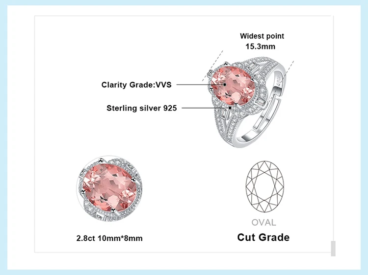 JewelryPalace, Ретро стиль, разделенный хвостовик, 3ct, овальный, создан, морганит, сапфир, регулируемое, Открытое кольцо, 925 пробы, серебро