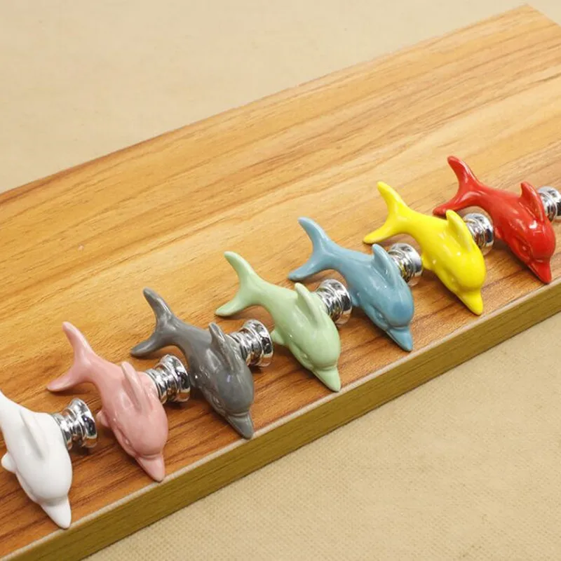 1 Pc Libreria Per Bambini Armadio Carino Manico In Ceramica Monoforo Bianco Delfino Oceano Mondo Cartone Animato Manopole Piccole Maniglie