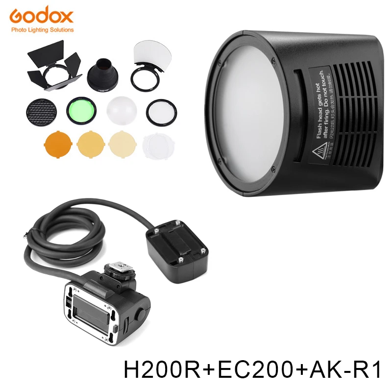 H200R ad AKR1 EC200 Godox AD200 V1 PRO Glash аксессуар WITSTRO H200R круглая головка вспышки и EC-200 Удлиняющая головка AK-R1 отражатель цветовой температуры - Цвет: H200R ad AKR1 EC200