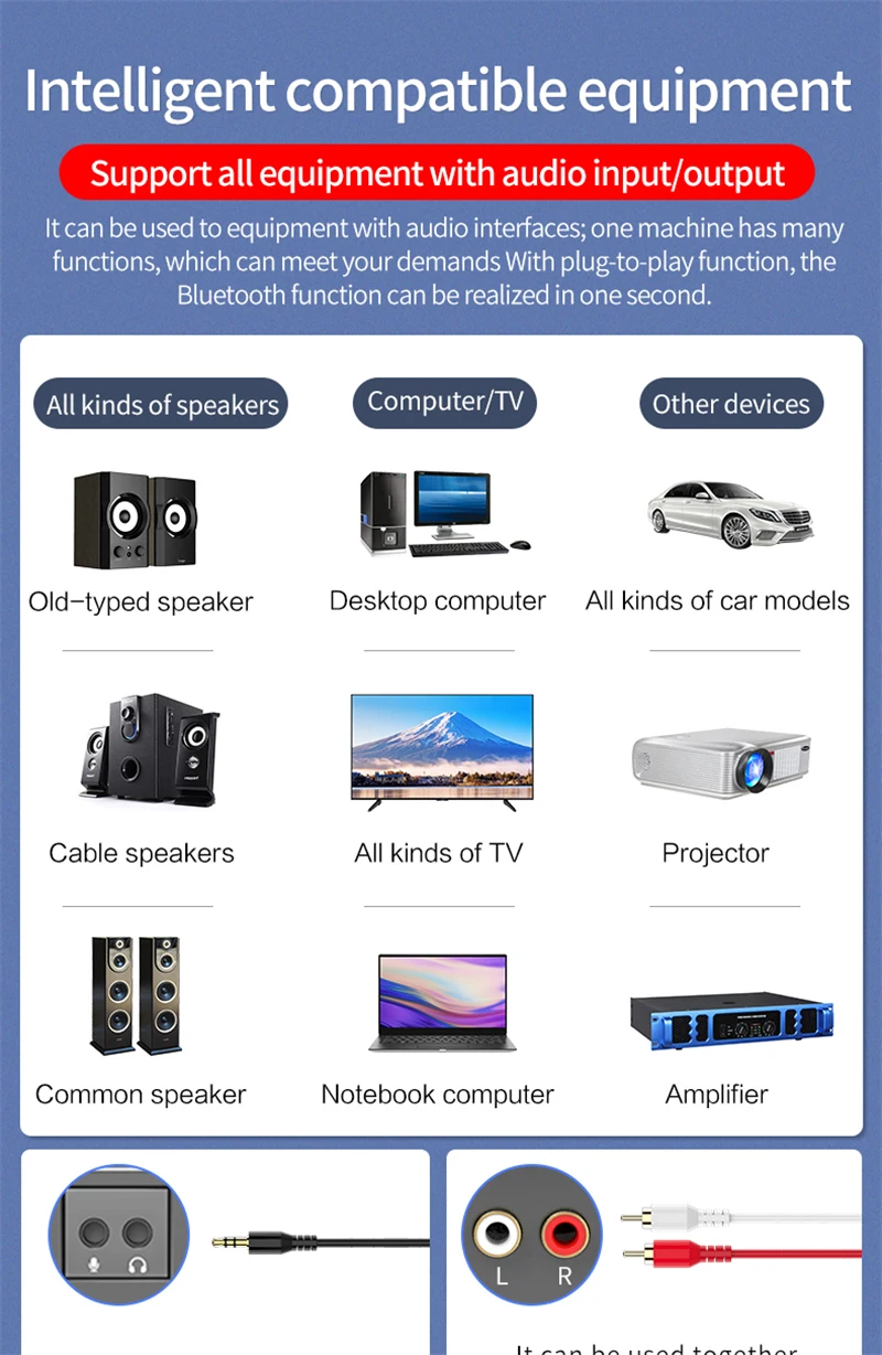 Transmissor de áudio 9 em 1 bluetooth