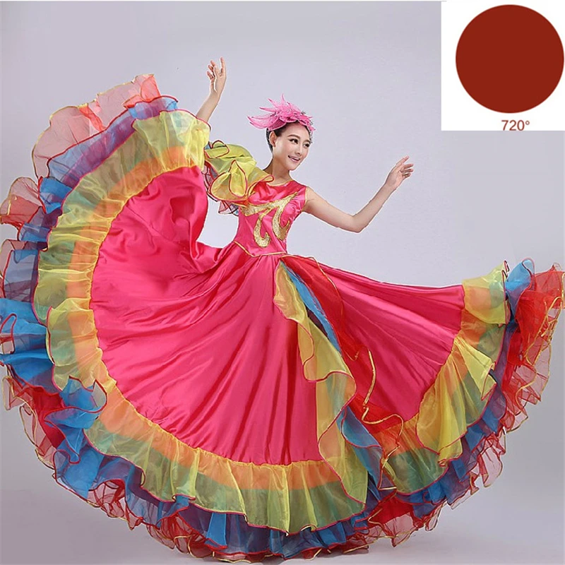Color3 720 Женское испанское платье, юбки для фламенко, танцевальные костюмы, испанская Цыганская юбка, большой танец, цветок, хор, сценическая одежда для женщин - Цвет: Color3 720