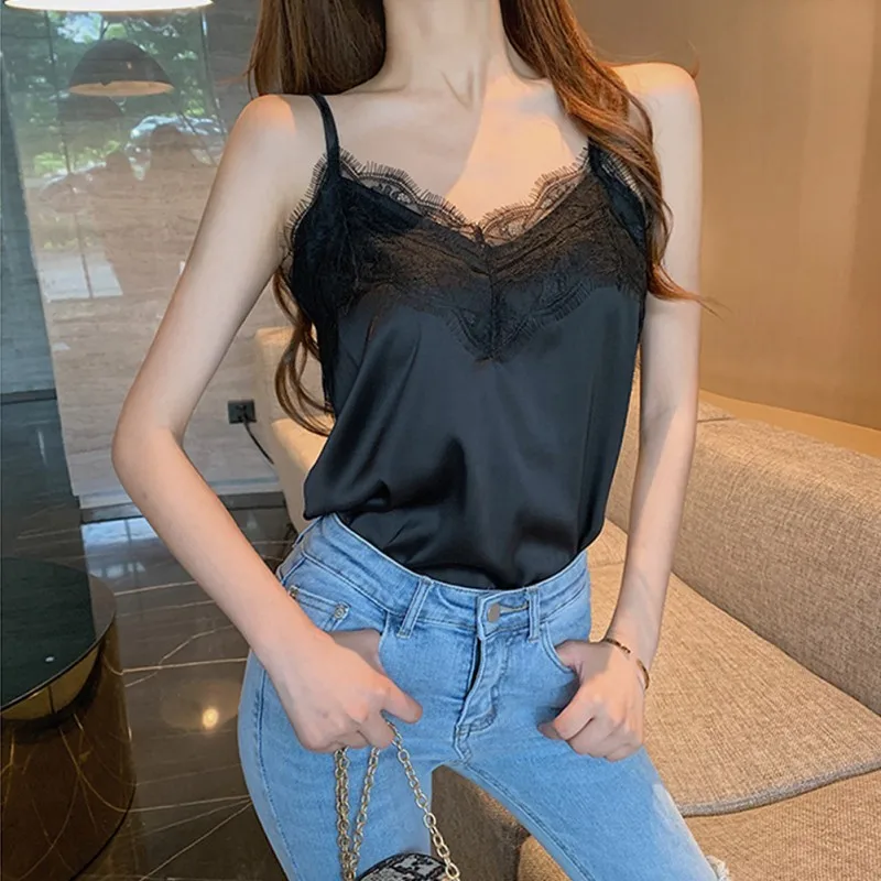 Женский стрейч слинг Camisole модные женские топы v-образный вырез кружева обернутый грудь тонкий жилет
