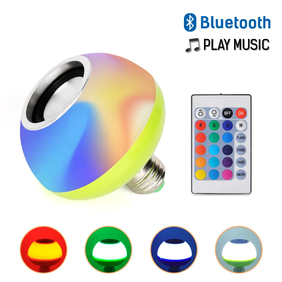 

LED RGB bluetooth speaker LED bulb light 10W music player dimmable wireless LED light, with 24 buttons, remote control