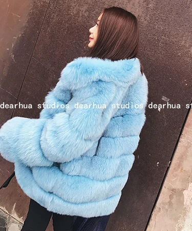 Модные милые размера плюс зимняя верхняя одежда с мехом, пальто с искусственным мехом, Для женщин с высоким воротником с длинными рукавами и имитацией комплекта Меховая куртка Fourrure с Минни Маус Abrigos Mujer - Цвет: Light blue