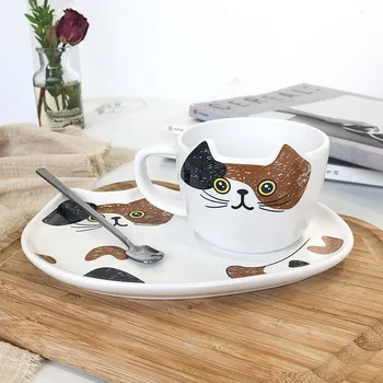 

Creative Cat Heat-resistant Coffee Mugs And Cups With Spoon Cartoon kitten Tea Milk Ceramic Mug Children Cup Office Drinkware