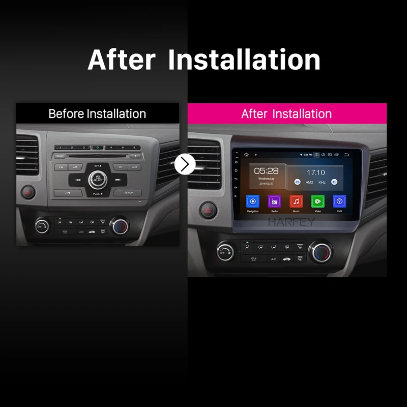 Harfey головное устройство DVD плеер gps автомобильное радио для Honda Civic 2012 Android 9,0 10,1 дюймов мультимедийный плеер с 4G Wifi