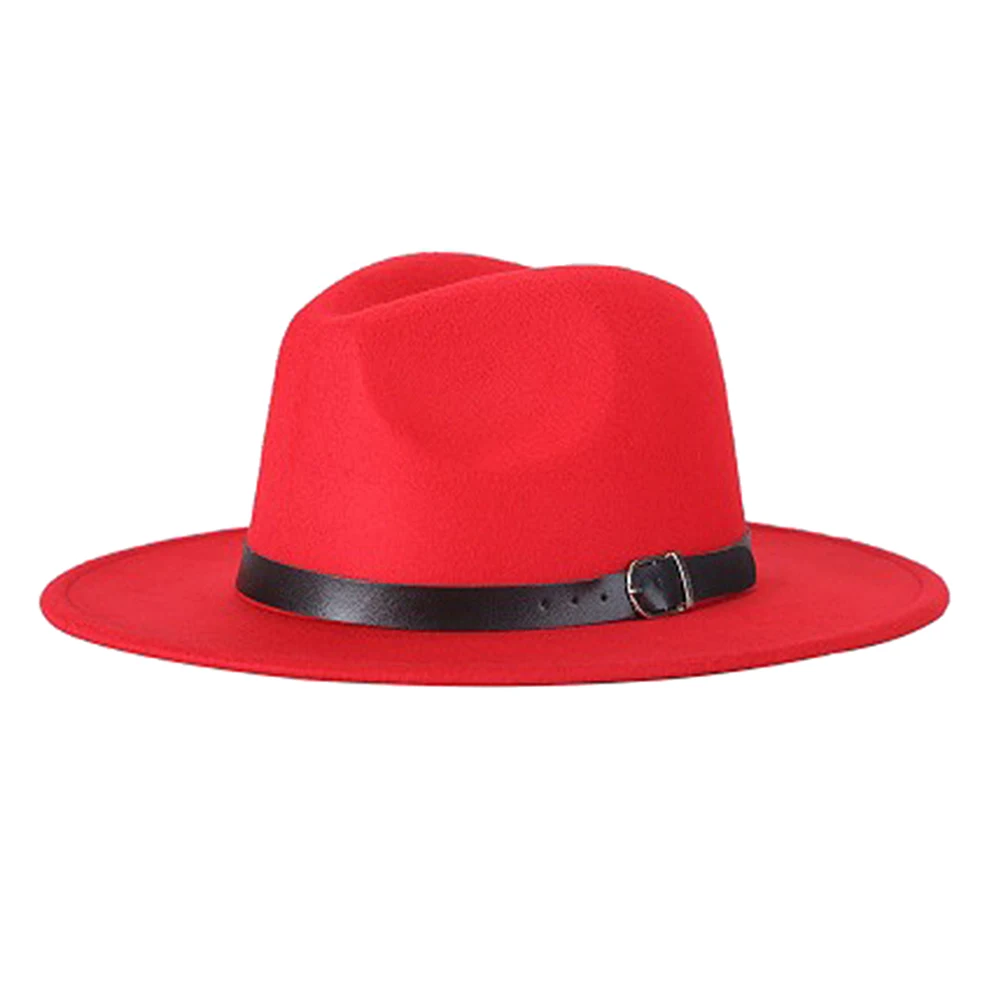 Фетровая фетровая шляпа с широкими полями, широкополая шляпа от солнца, Панама, ковбойская шляпа для пляжа, церкви, унисекс, SEC88 - Цвет: Красный