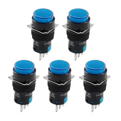 

5 x Blue Round Cap Momentary 1NO 1NC Panel Push Button Switch AC 250V 5A