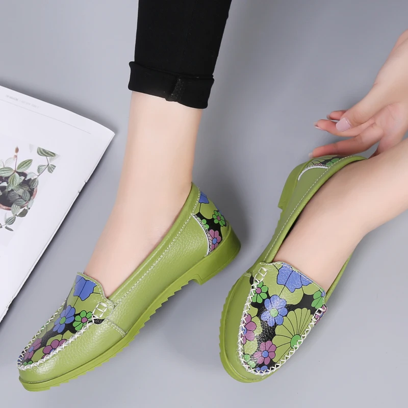 Woman's Flats Shoes spring soft genuine leather slip-on casual women footware shoes ladies loafers comfortable driving shoes