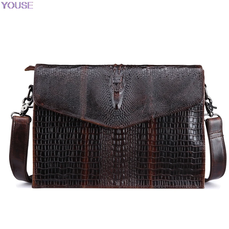 

Men's Real-leather Bag Casual Full-grain Leather Crossbody Bag Oil Wax Leather Trendy Bag Crocodile Pattern Business Briefcase