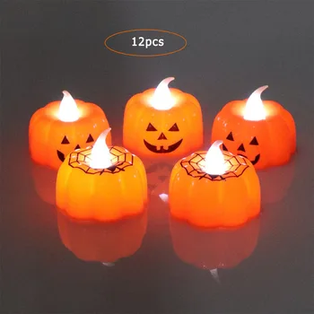 

12pcs Pumpkin Candle Light Halloween LED Candle Tea Lights Windproof Candle Lamp Halloween Atmosphere Decorations
