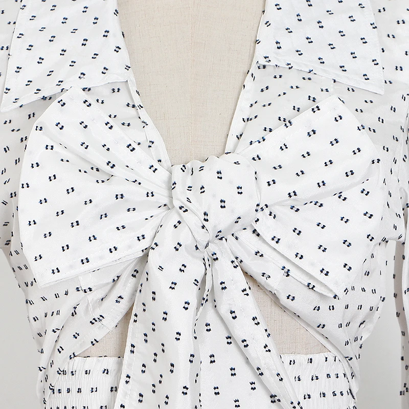 TWOTWINSTYLE Polka Dot Hollow Out Shirt For Women
