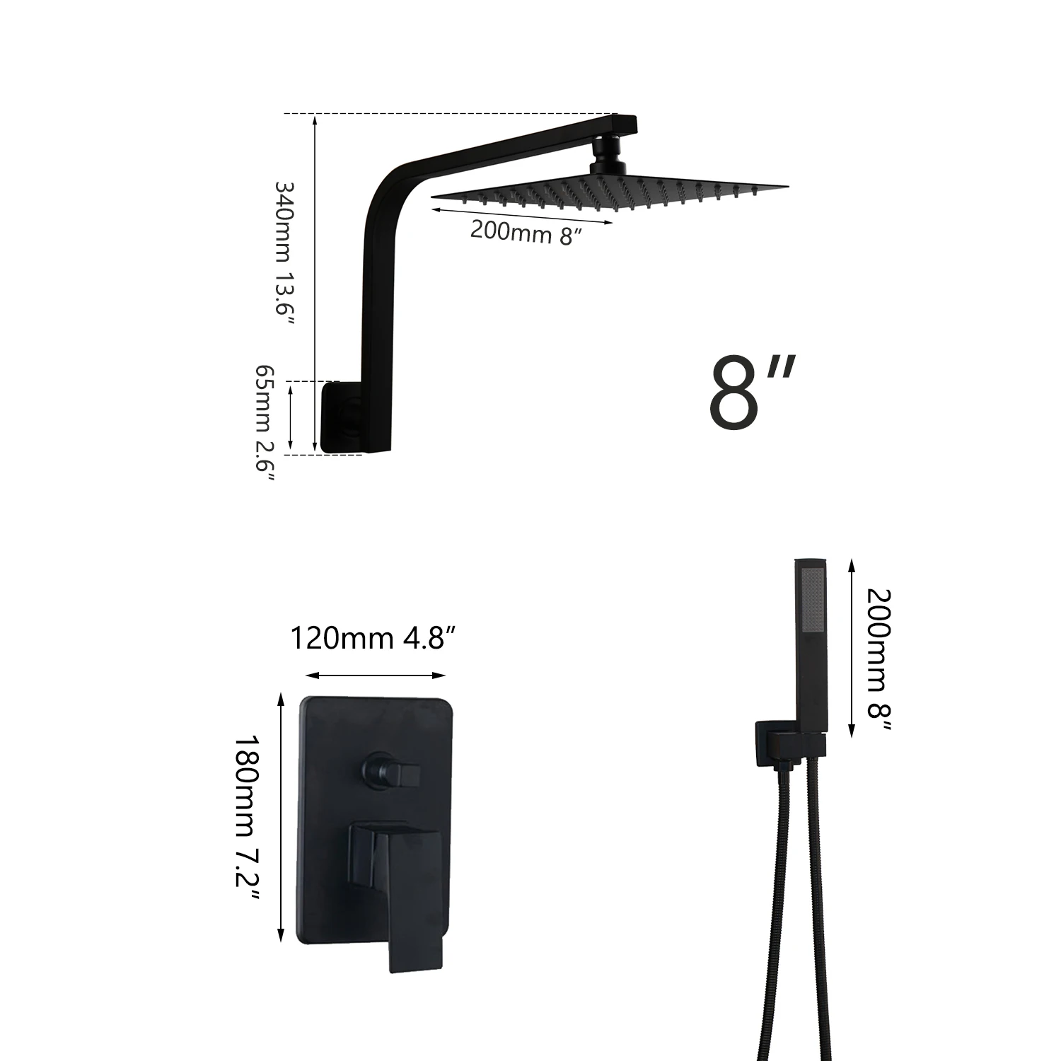 8 inch Shower A Monite матовый черный картина набор для душа Ультра-тонкий Насадки для душа настенный Ванная комната осадков смеситель для душа комплекты светодиодный насадки для душа и ручной - Цвет: 8 inch Shower A