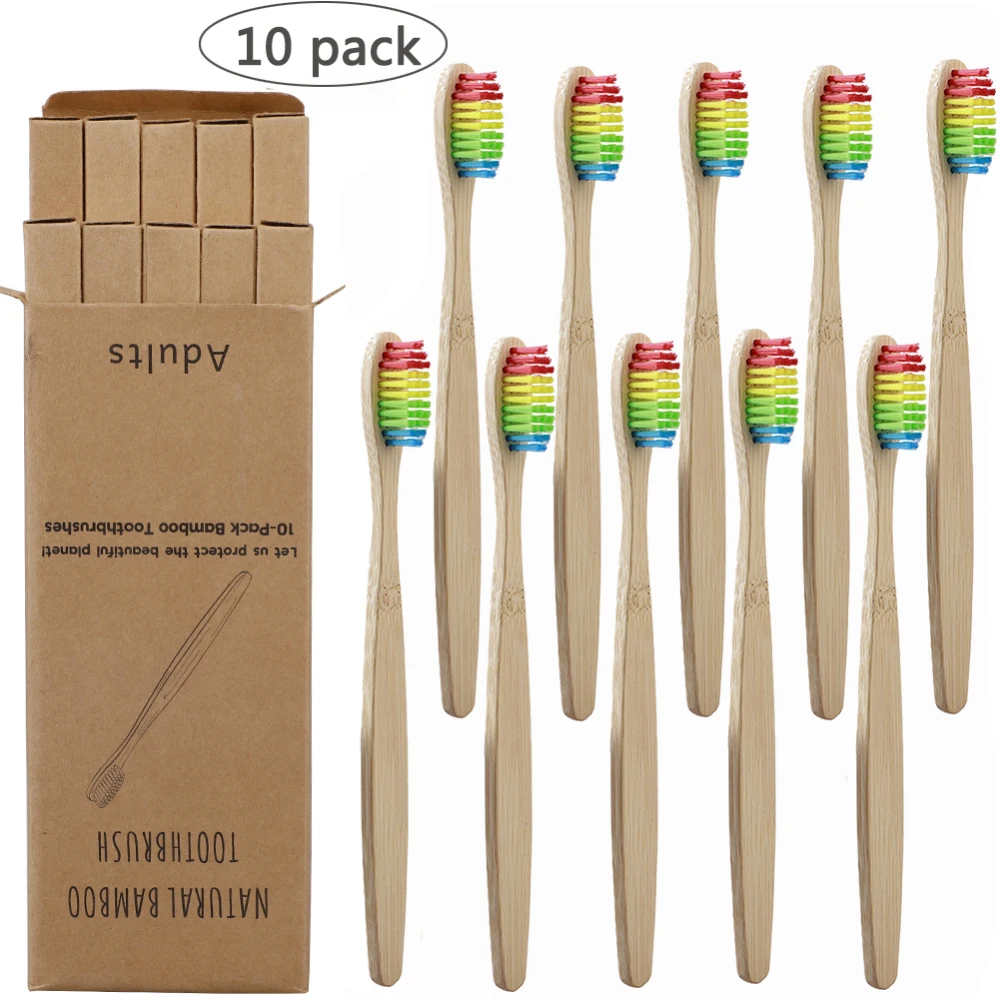 Wholesale Toothbrush Eco-Friendly Rainbow Bamboo Soft Fibre Toothbrush Biodegradable Natural Bamboo Handle Toothbrush oral care