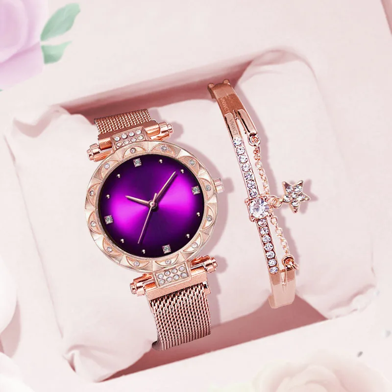 Purple bracelet Брендовые часы, женские часы, браслет, Повседневная мода, звездное небо, нарядные часы, женские кварцевые наручные часы, подарок, часы, Reloj Mujer - Цвет: Purple bracelet