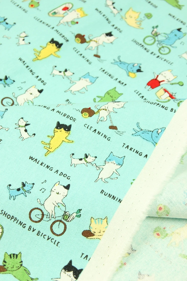 half yard thicken cotton fabric with cute cat print handmade DIY mouth gold package bag garment cotton CR-75
