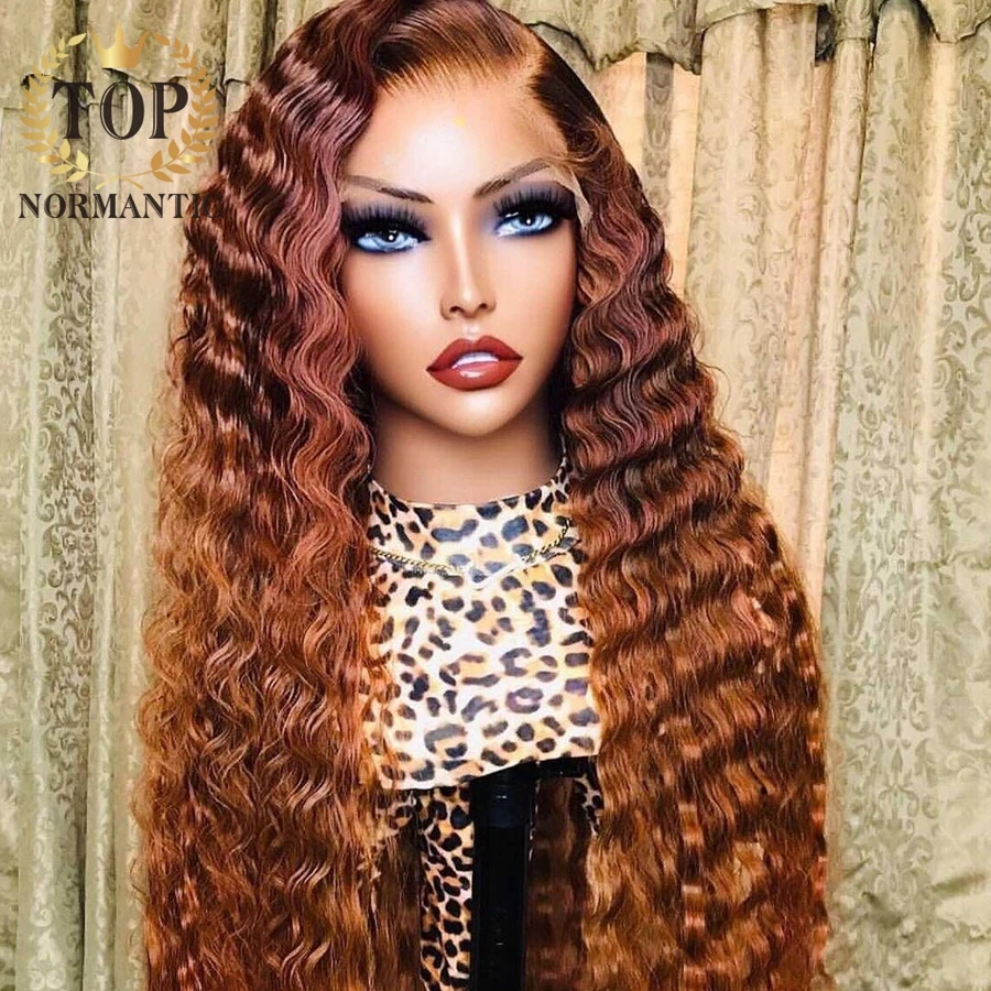 Topnormantic бразильские человеческие волосы Remy 13x 4 кружевные передние парики Ombre цвет глубокая волна 4x4 закрывающийся парик с предварительно выщипанной линией волос