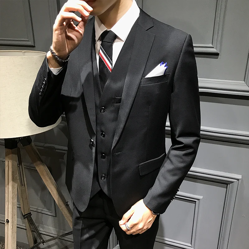 Groom male wedding dance dress slim tuxedo men formal business suit suit 3 pieces (jacket + trousers + vest)