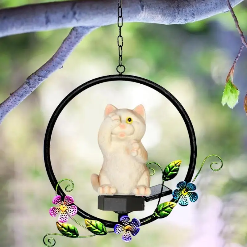 Solar Power LED Cat Hanging Lamp Waterproof Garden Yard Decorative Light
