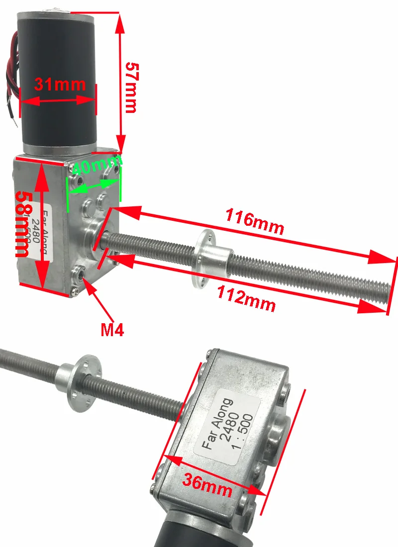 dc verme motor da engrenagem rosca comprimento do eixo de velocidade ajustável reversível metal gear power off