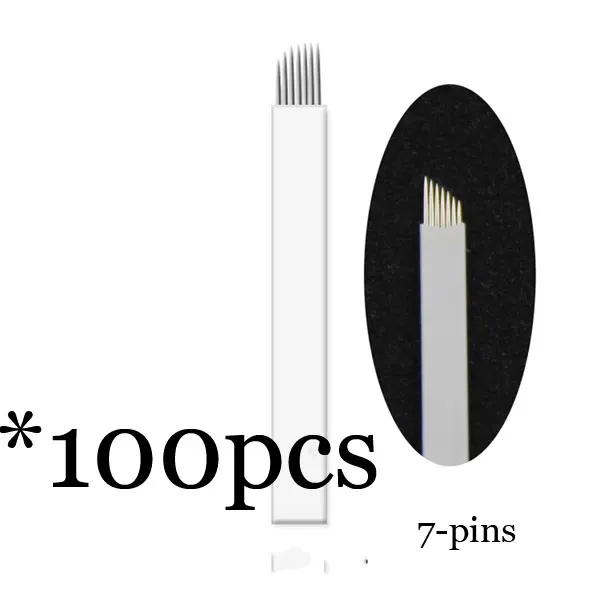 100pcs7CF 0,18 мм 7 9 11 12 14 U форма Перманентный макияж бровей flex иглы татуировки лезвия для 3D микроблейдинга Ламина лезвие Agulhas Tebori - Габаритные размеры: 100pcs7CF