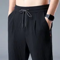 Été glace soie homme survêtement lin pantalon décontracté large été pantalons de survêtement mâle printemps léger Halking sarouel 3