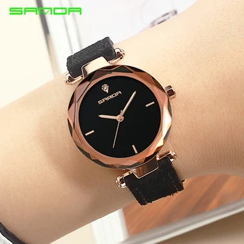 

SANDA Genuine Leather Gold Women Watches Ladies Fashion Famous Jewelry Wrist Watch Diamond Female Clock 2018 Reloj Mujer Saat