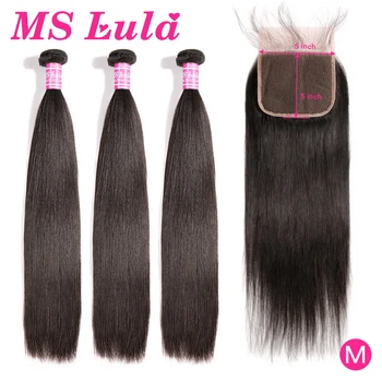 

MS Lula Brazilian Hair Straight 3 Bundles With 5x5 Lace Closure Natural For Women Human Hair Bundle Remy Bundles With Closure
