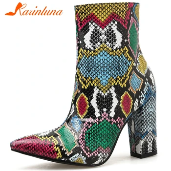 

KARINLUNA 35-41 Brand New Ladies Colorful Boots Fashion Snake Veins Prints Ankle Boots Women Party Sexy INS Hot Shoes Woman