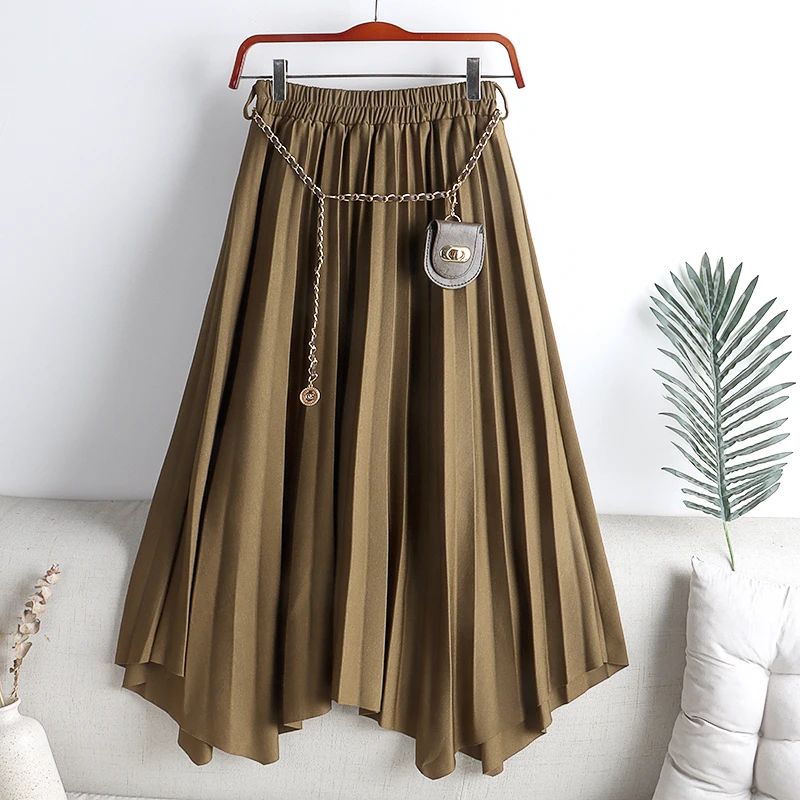 Nomikuma Korean High Waist A-Line Skirts Vintage Pleated Midi Faldas Mujer 2021 New Autumn Winter Preppy Style | Женская одежда