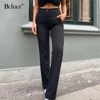 

Bclout Black Office Lady Long Pants Fashion Streetwear High Waist Straight Pants Female Solid Slim Women Pant 2020 Pockets