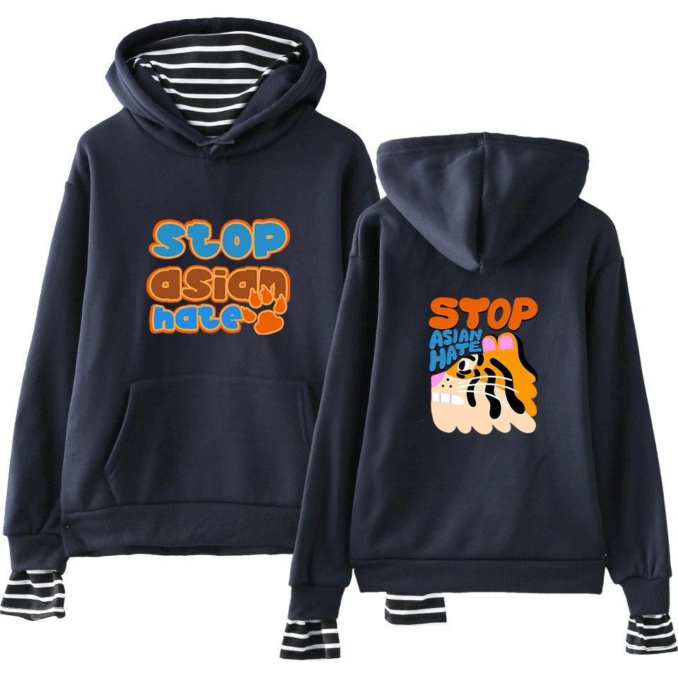 Stop Asian Hate Fake Two Hoodie Piece Female  Hoodie Long Sleeve Sweatshirt Harajuku Streetwear Fashion Autumn New