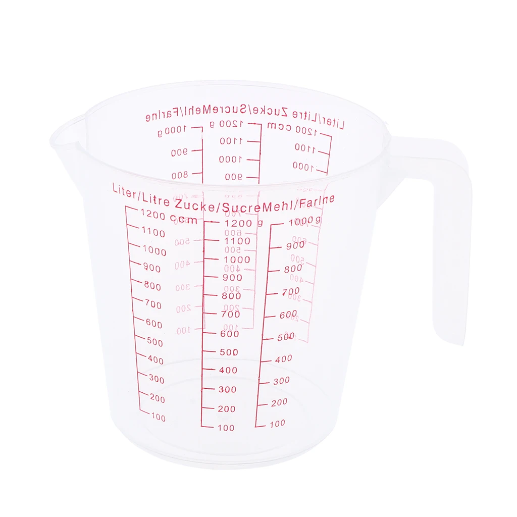 Transparent Plastic Measuring Cup for Home Kitchen Lab, Easy to Read, 40oz 1200ml