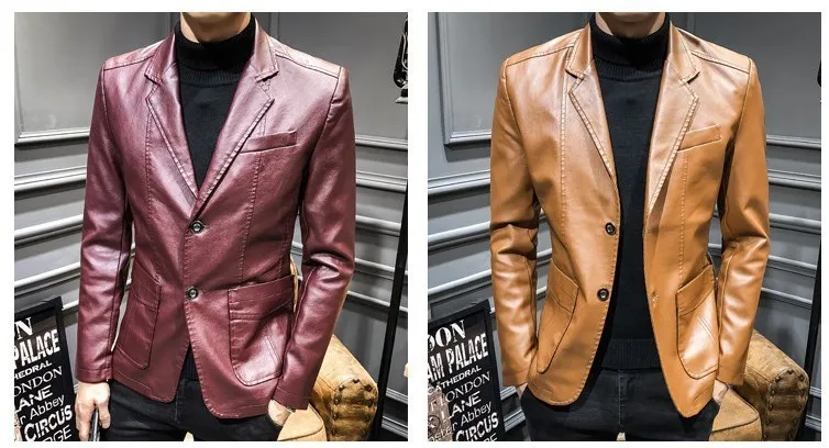 Британский Стиль Весна Осень Мужчины s Slim Fit PU кожаная куртка повседневный деловой пиджак Мужчины искусственная кожа Blasers Masculino